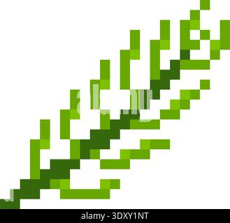 Green Minimalist Pixel Art Flower, Plant And Grass Icon. Flat Game Sprite. Stock Vector