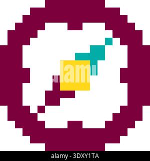 Yellow, Purple And Turquoise Pixel Art Business Compass Icon For UI And Game Design. Flat Retro 8-bit Office And Finance Icons And Sprites. Stock Vector