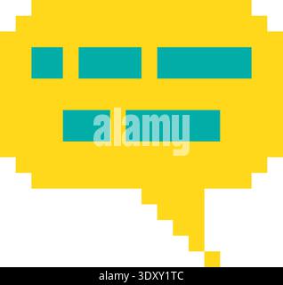 Yellow, Purple And Turquoise Pixel Art Business Chat Icon For UI And Game Design. Flat Retro 8-bit Office And Finance Icons And Sprites. Stock Vector
