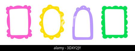 Doodle frame border hand drawn cute set. Fun doodle frame border square, rectangle line photo picture shapes. Cute cartoon children kids squiggly scrapbook stamp vintage card. Vector illustration Stock Vector