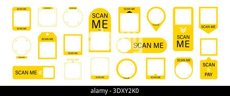 Scan me Frame. Pay now with mobile phone. Scanning barcode or QR code. Yellow button and icon in square Frame for business. Minimalist Vector Stock Vector