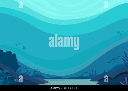 Deep Underwater Ocean Background with Marine Silhouettes and Light Rays Stock Vector