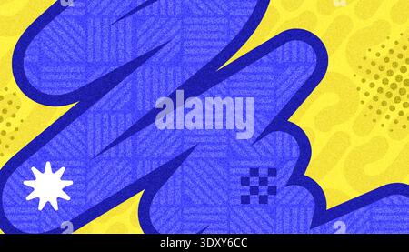 Retro Pop Art Abstract Background with Blue Bold Line on Yellow Background, Halftone Pattern and Texture Effect Stock Vector