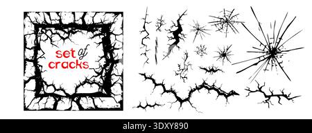 Ground crack . fissure for concrete, ice or stone wall effect. Realistic earthquake damage and road split for destruction or desert concept. . Hand Stock Vector