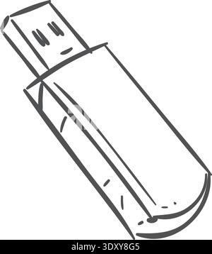 Usb flash drive sketch. Portable storage icon Stock Vector