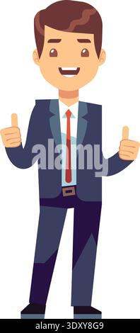 Happy businessman with thumbs up hand gesture cartoon icon Stock Vector