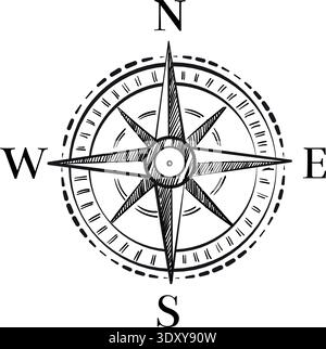Compass drawing. Hand drawn wind rose icon Stock Vector