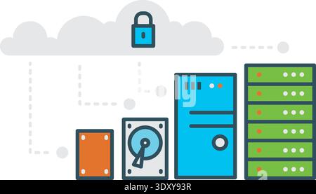 Cloud storage color concept. Web hosting service Stock Vector