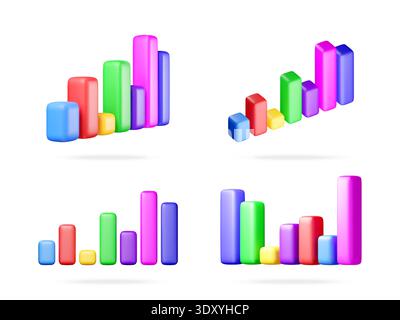 Four sets of colorful 3d bar graphs Stock Vector