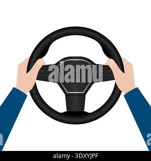 Hand Holding Car Steering Wheel.  Vector Illustration. Stock Vector