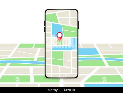 Smartphone with GPS Navigation System or Map Application. Vector Illustration. Stock Vector