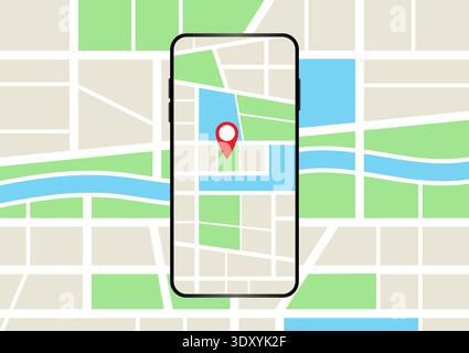 Smartphone with GPS Navigation System or Map Application. Vector Illustration. Stock Vector
