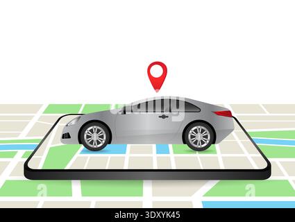 Car with GPS Navigation System or Map Application. Vector Illustration. Stock Vector