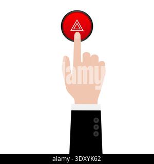Hand Pressing Emergency Light Button in Car. Car Hazard Light Button. Vector Illustration. Stock Vector