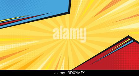 Colorful comic book thumbnail background. Pop art comic panel burst vector backdrop. Stock Vector