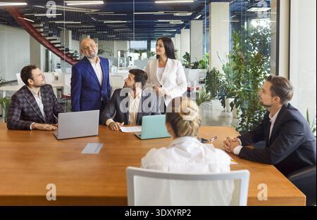 Business meeting for team organization and training in conference room of corporate company office Stock Photo