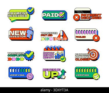 Payment and transaction financial UI overlay alert illustration set Stock Vector