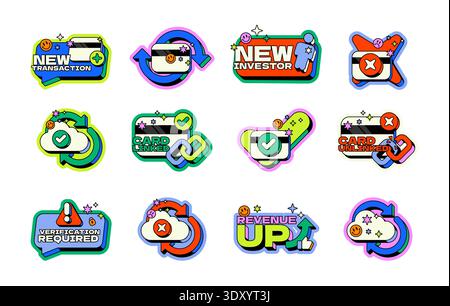 Comprehensive fintech neo brutalism pop-up UI overlay set Stock Vector