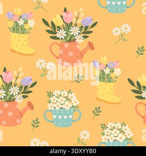 Cute Spring Flowers Seamless Pattern Stock Vector