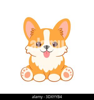 Cute Corgi Puppy Cartoon Illustration Stock Vector