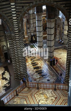 Marvellous marble mosaic floor of Siena cathedral from above Stock Photo