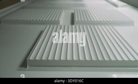 Modern white fluted surface in perspective view, minimalist background Stock Photo