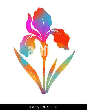 Colorful iris flower object. Hand drawn. Not AI vector. Stock Vector