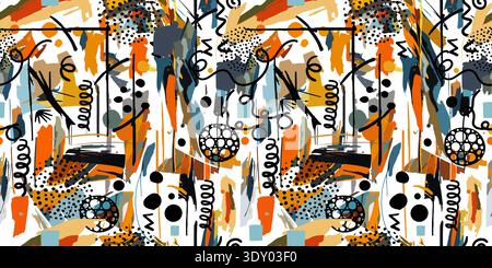 Seamless abstract cheerful graphic background paint strokes. Hand drawn. Not AI, minimalist backgrounds Stock Vector