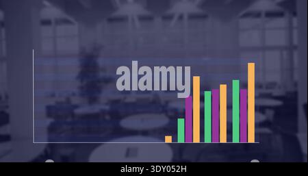Displaying overlay bar chart on right in office, showing vertical axis and grid lines, copy space Stock Photo