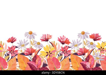 Vector floral seamless pattern. Pink, yellow, white flowers Stock Vector