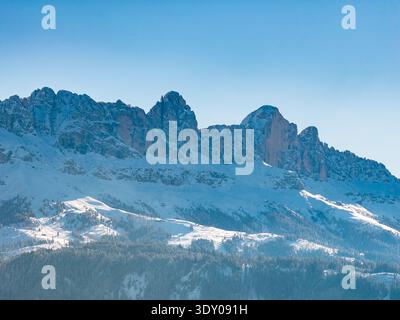 Dolomites Rosengarten Catinaccio towers in winter, northern Italy Stock Photo