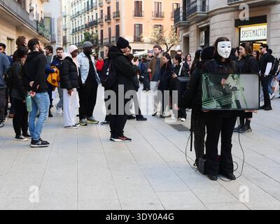 Animal welfare activists stage a street protest campaign. Barcelona, Spain Stock Photo
