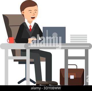 Corporate manager cartoon icon. Office worker desk Stock Vector
