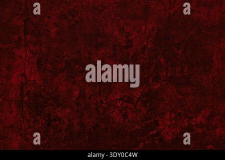 Bloody red old cracked concrete wall texture. Dark scarlet color gloomy grunge background Stock Photo