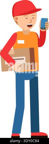 Courier call on phone. Postman box delivery icon Stock Vector