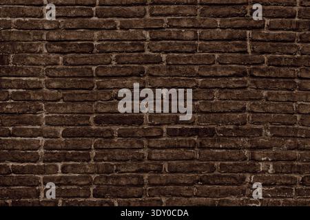 Old rough exterior brick wall texture. Shabby brown brickwork. Abstract dark grunge retro background Stock Photo
