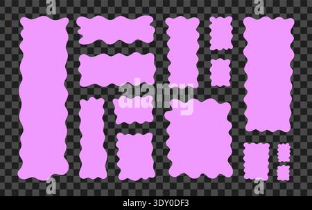 Wavy rectangle set of abstract hand drawn shapes with zigzag and scallop edges. Organic curvy frames, square and rectangular text boxes in modern flat style, playful liquid forms for speech bubbles Stock Vector
