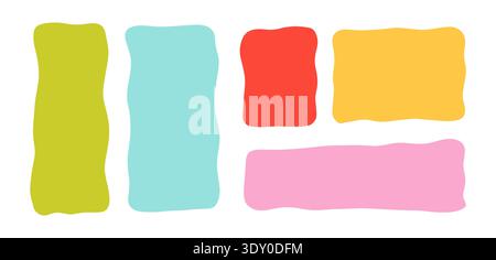Wavy rectangle collection in bright pastel colors with organic curved edges on light background. Abstract hand drawn frames for banners, posters, social media, stories, covers and modern templates. Stock Vector