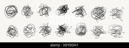 Hand drawn pencil messy scribble and pen scratch texture with doodle circles. Website background elements that use a raw messy pen scratch texture Stock Vector