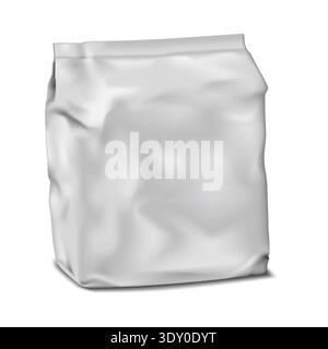 Blank bag packaging vector mockup. Crumpled vacuum pouch isolated on white background mock-up. Template for design Stock Vector
