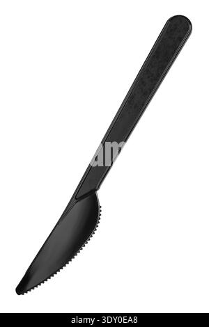 Black plastic table knife isolated on white background Stock Photo