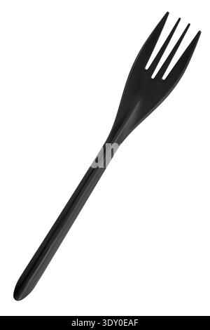 Black plastic disposable fork isolated on white background Stock Photo
