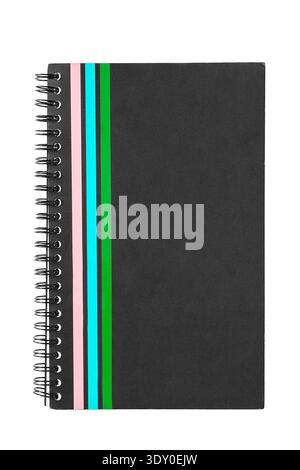 Blank striped cover spring notebook isolated on white background Stock Photo