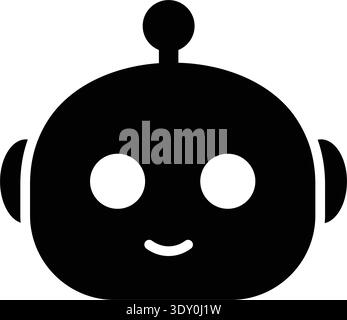 Ai robot bot face vector illustration cute minimal solid black chatbot head mascot icon for technology app ui Stock Vector