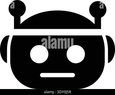 Minimal ai robot face vector illustration solid black chatbot bot head mascot icon for technology ui design Stock Vector