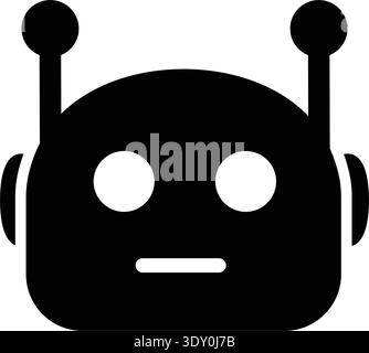 Cute chatbot head mascot vector icon minimal solid black ai robot bot face illustration for tech app ui Stock Vector