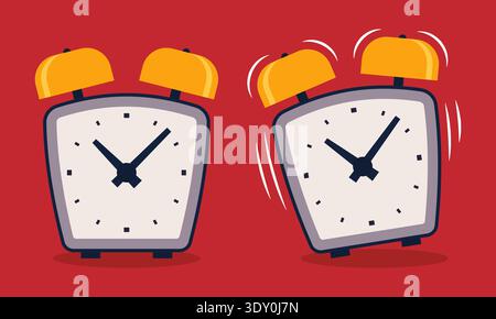 Retro silent and ringing analog alarm clocks vector illustration Stock Vector
