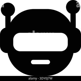 Minimal robot bot face vector icon solid black ai chatbot head mascot illustration for app ui design Stock Vector