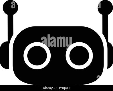 Cute ai robot head vector illustration minimal flat solid black bot face mascot icon for technology app Stock Vector