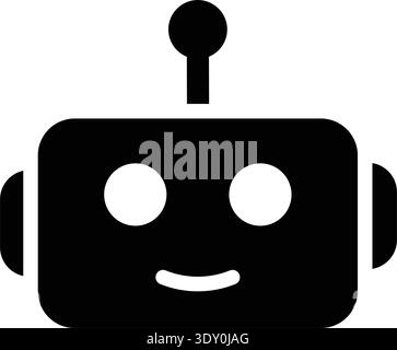 Ai chatbot mascot vector illustration cute minimal solid black robot bot face icon for technology ui Stock Vector